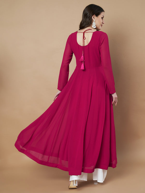 Poshak Hub Women Pink Georgette Hand Embroidery Anarkali Kurta