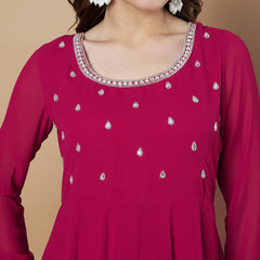 Poshak Hub Women Pink Georgette Hand Embroidery Anarkali Kurta