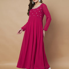 Poshak Hub Women Pink Georgette Hand Embroidery Anarkali Kurta