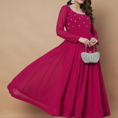 Poshak Hub Women Pink Georgette Hand Embroidery Anarkali Kurta