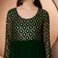 Poshak Hub Women Green Georgette Foil print Tiered Anarkali Kurta