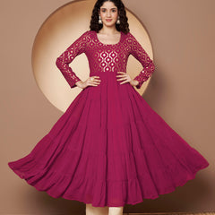 Poshak Hub Women Pink Georgette Foil print Anarkali Kurta