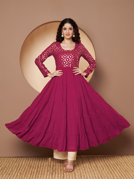 Poshak Hub Women Pink Georgette Foil print Anarkali Kurta