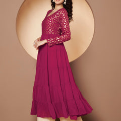 Poshak Hub Women Pink Georgette Foil print Anarkali Kurta