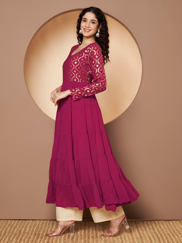 Poshak Hub Women Pink Georgette Foil print Anarkali Kurta