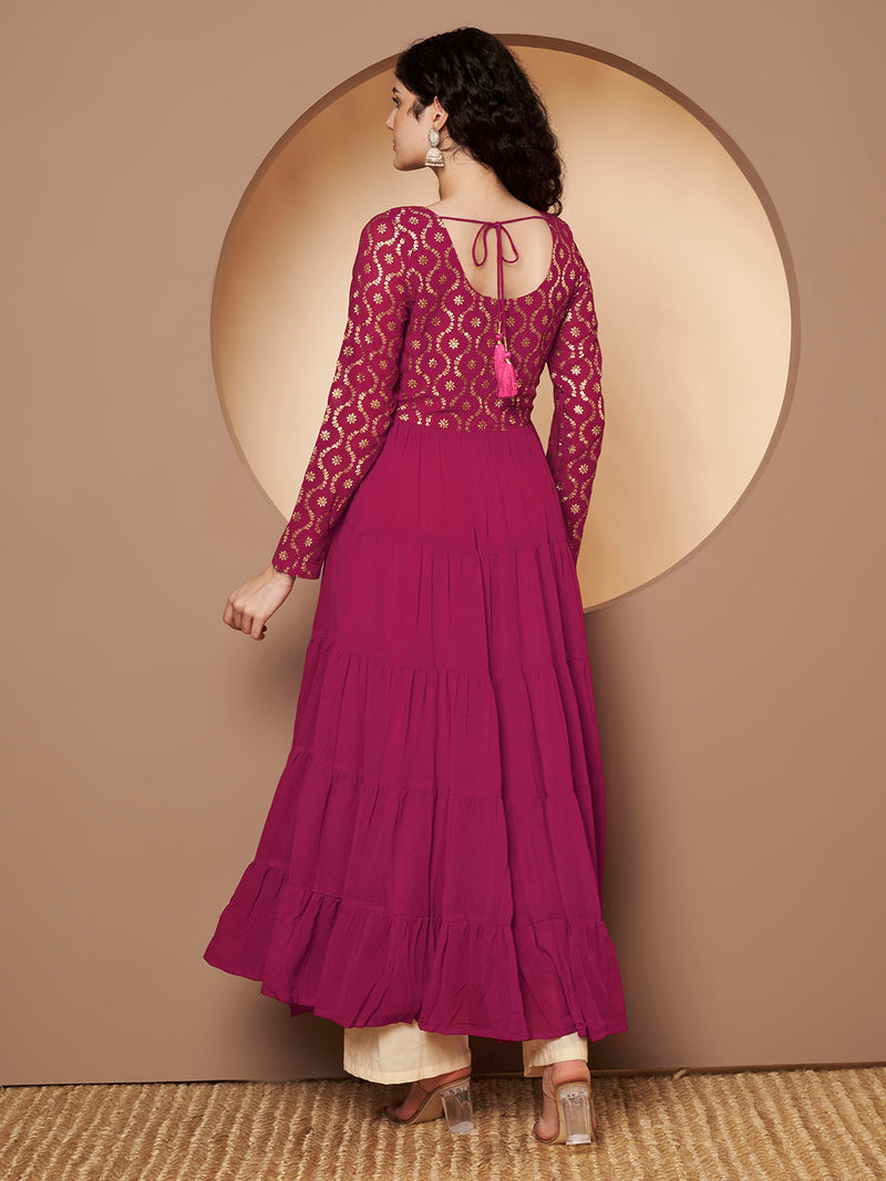 Poshak Hub Women Pink Georgette Foil print Anarkali Kurta