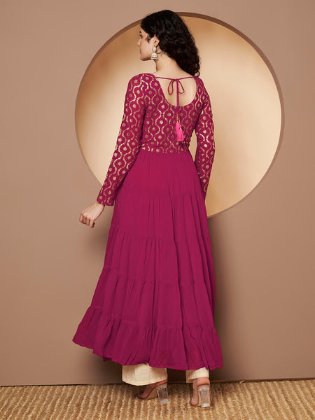 Poshak Hub Women Pink Georgette Foil print Anarkali Kurta