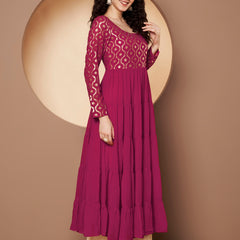Poshak Hub Women Pink Georgette Foil print Anarkali Kurta