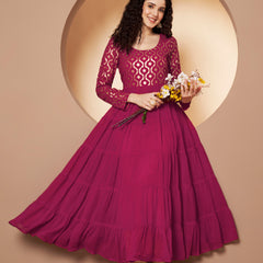 Poshak Hub Women Pink Georgette Foil print Anarkali Kurta