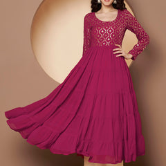 Poshak Hub Women Pink Georgette Foil print Anarkali Kurta