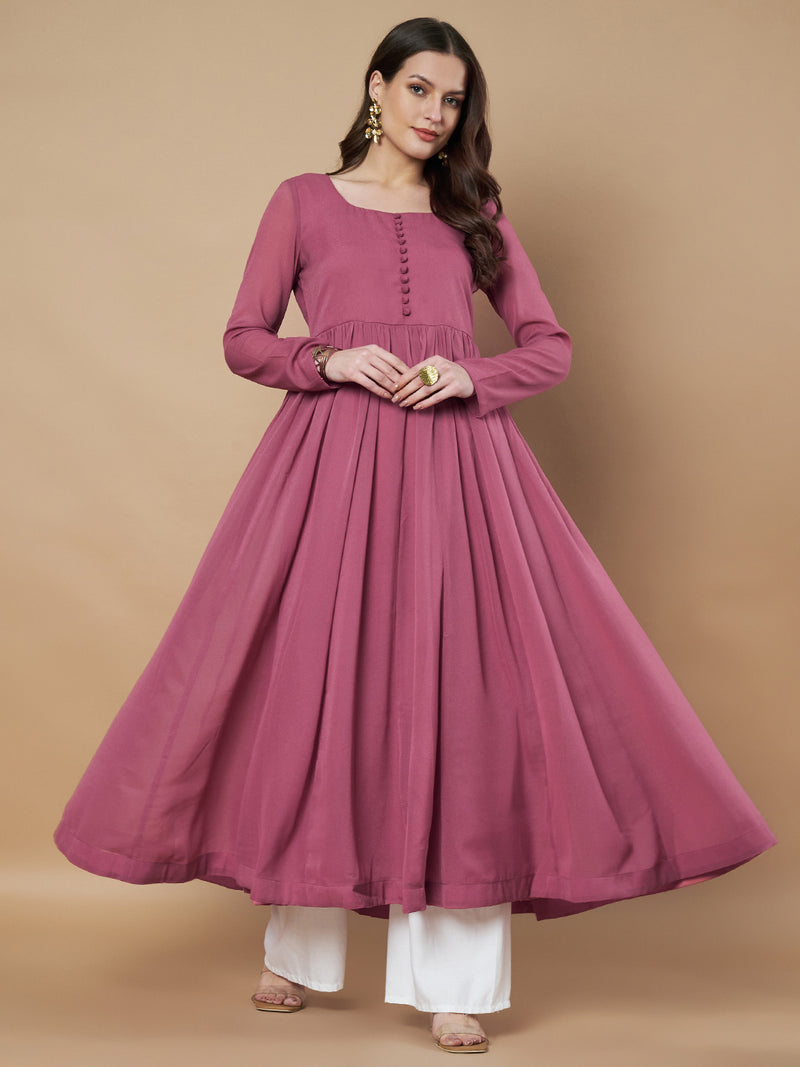 Poshak Hub Women Pink Georgette Anarkali Kurta