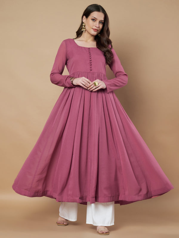 Poshak Hub Women Pink Georgette Anarkali Kurta