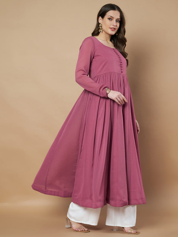 Poshak Hub Women Pink Georgette Anarkali Kurta