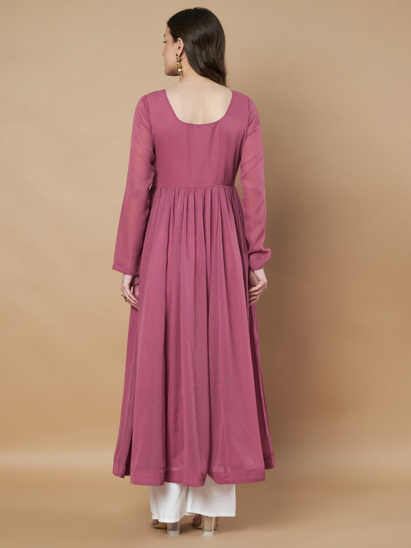 Poshak Hub Women Pink Georgette Anarkali Kurta