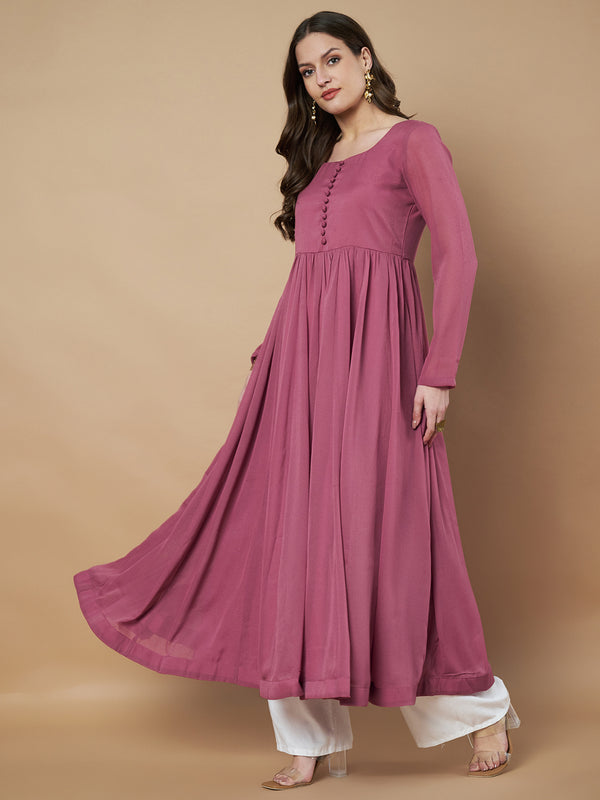 Poshak Hub Women Pink Georgette Anarkali Kurta