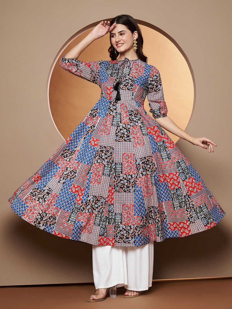 Poshak Hub Women multicolor Cotton Printed Anarkali Kurta