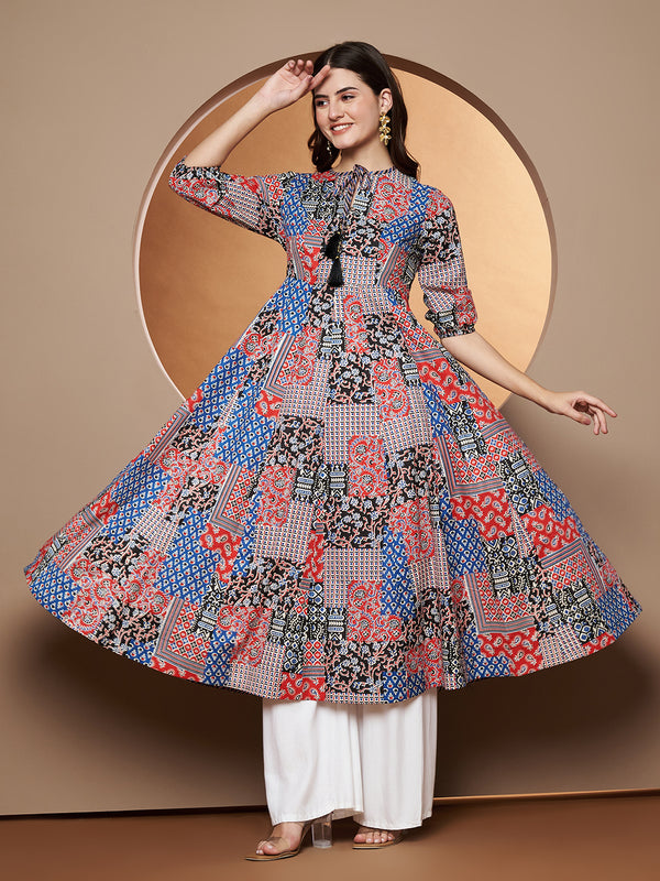 Poshak Hub Women multicolor Cotton Printed Anarkali Kurta