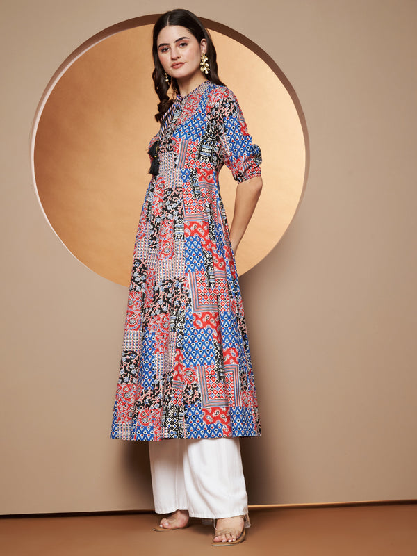 Poshak Hub Women multicolor Cotton Printed Anarkali Kurta