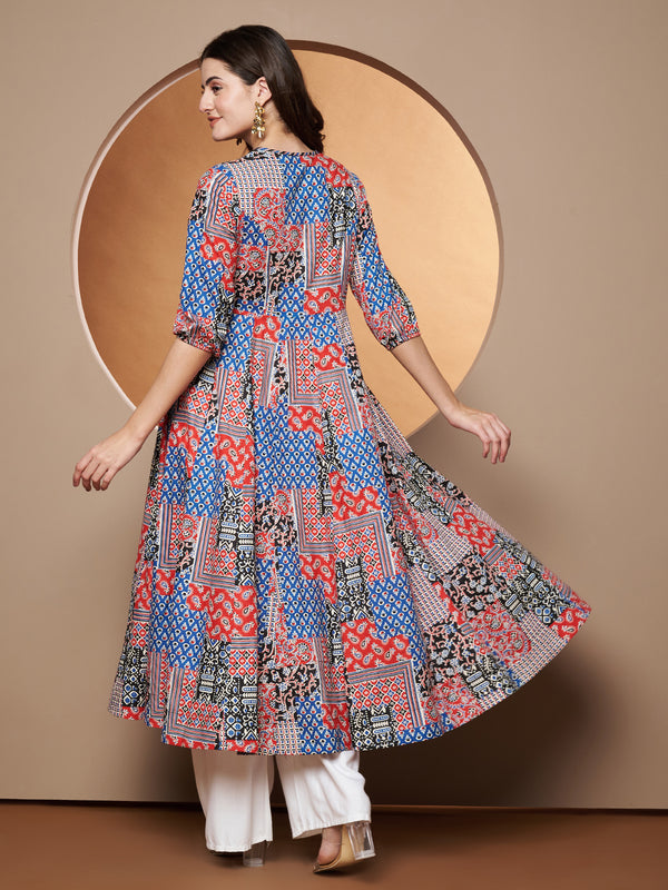 Poshak Hub Women multicolor Cotton Printed Anarkali Kurta