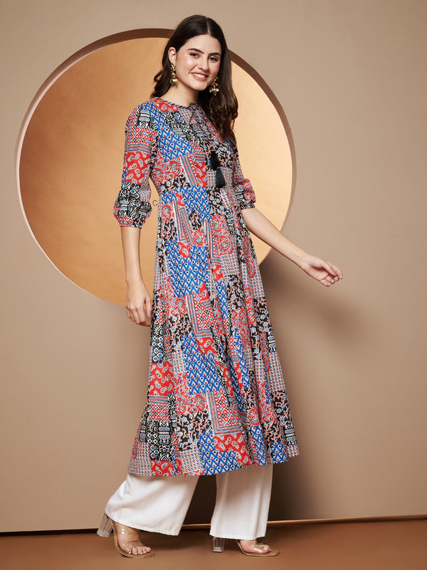 Poshak Hub Women multicolor Cotton Printed Anarkali Kurta
