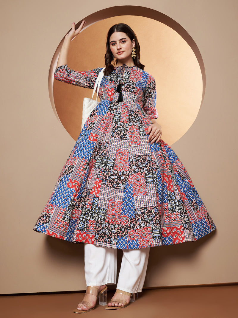 Poshak Hub Women multicolor Cotton Printed Anarkali Kurta