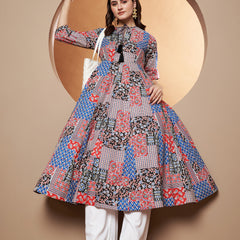 Poshak Hub Women multicolor Cotton Printed Anarkali Kurta
