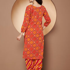 Poshak Hub Women Pink Cotton Printed A Line Kurta and Afgani Salwar