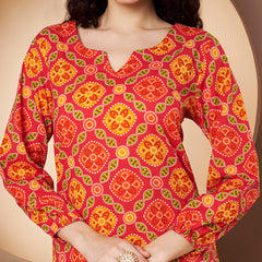 Poshak Hub Women Pink Cotton Printed A Line Kurta and Afgani Salwar