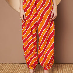 Poshak Hub Women Pink Cotton Printed A Line Kurta and Afgani Salwar