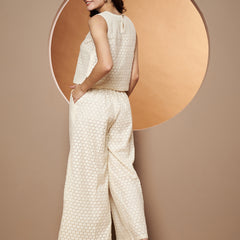 Poshak Hub Women OffWhite Cotton Sleeveless Crop Top and Trouser