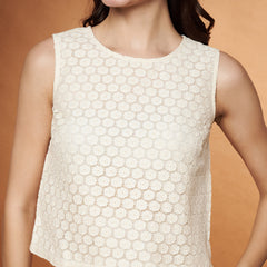 Poshak Hub Women OffWhite Cotton Sleeveless Crop Top and Trouser