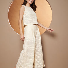 Poshak Hub Women OffWhite Cotton Sleeveless Crop Top and Trouser