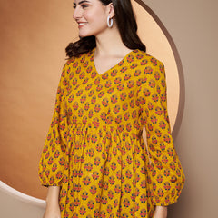 Poshak Hub Yellow Floral Print V Neck Top