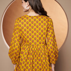 Poshak Hub Yellow Floral Print V Neck Top