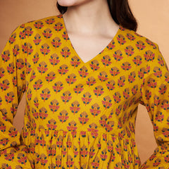 Poshak Hub Yellow Floral Print V Neck Top