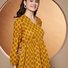 Poshak Hub Yellow Floral Print V Neck Top