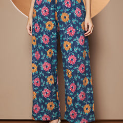 Poshak Hub Women Blue Katha Cotton Printed A Line Kurta and palazzo.