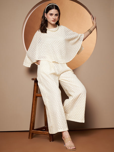 Poshak Hub Women OffWhite Cotton Shrug and Trouser Co-ord Set