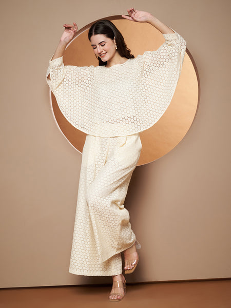 Poshak Hub Women OffWhite Cotton Shrug and Trouser Co-ord Set