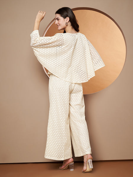 Poshak Hub Women OffWhite Cotton Shrug and Trouser Co-ord Set