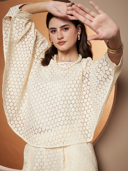 Poshak Hub Women OffWhite Cotton Shrug and Trouser Co-ord Set