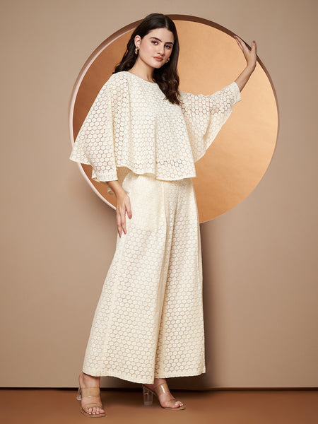 Poshak Hub Women OffWhite Cotton Shrug and Trouser Co-ord Set