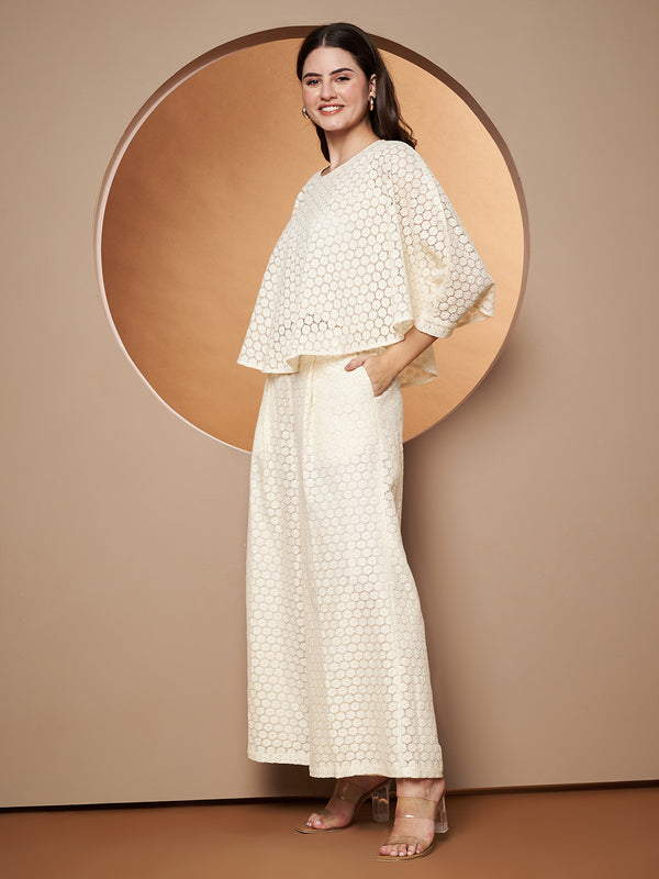 Poshak Hub Women OffWhite Cotton Shrug and Trouser Co-ord Set