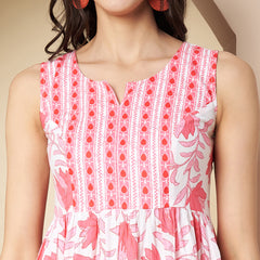 Poshak Hub Women White & Pink Cotton A Line Kurta and palazzo