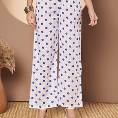 Poshak Hub Women White & Blue Cotton A Line Kurta and palazzo