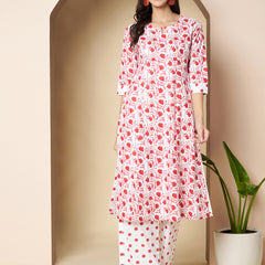Poshak Hub Women White & Red Cotton A Line Kurta and palazzo