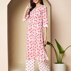 Poshak Hub Women White & Red Cotton A Line Kurta and palazzo