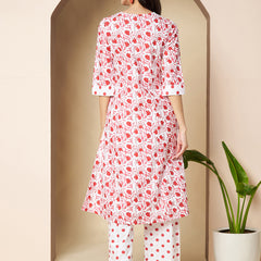 Poshak Hub Women White & Red Cotton A Line Kurta and palazzo