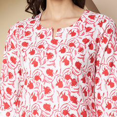 Poshak Hub Women White & Red Cotton A Line Kurta and palazzo