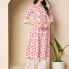 Poshak Hub Women White & Red Cotton A Line Kurta and palazzo